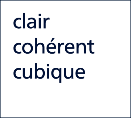 Texte blanc sur fond noir avec l'inscription « clair cohérent cubique ».
