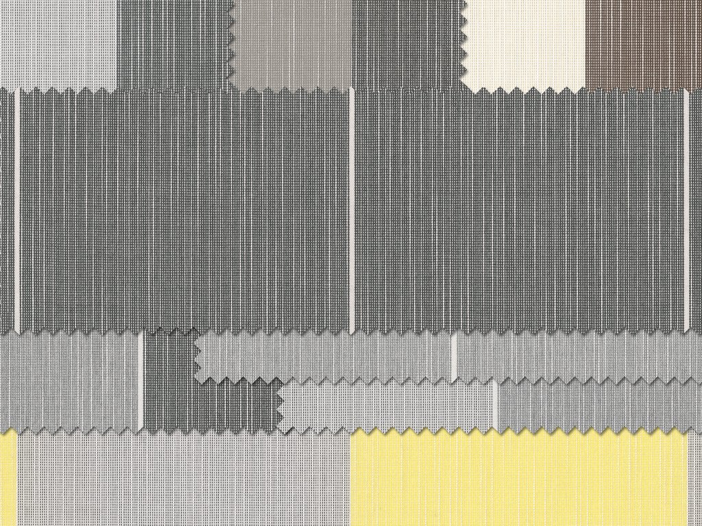 Échantillons de tissus aux nuances de gris, noir et un accent de jaune. Textures variées et formes découpées. Échantillons de tissus aux nuances de gris, noir et un accent de jaune. Textures variées et formes découpées.