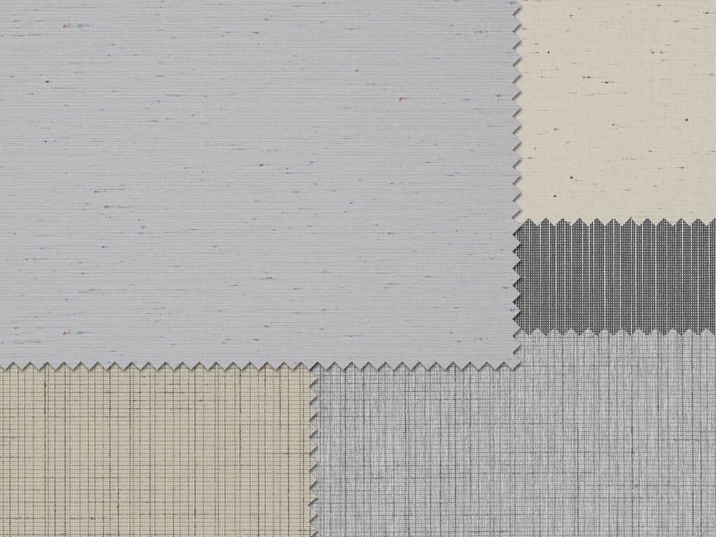 Échantillon de tissus avec des motifs texturés dans des nuances de gris et beige. Échantillon de tissus avec des motifs texturés dans des nuances de gris et beige.