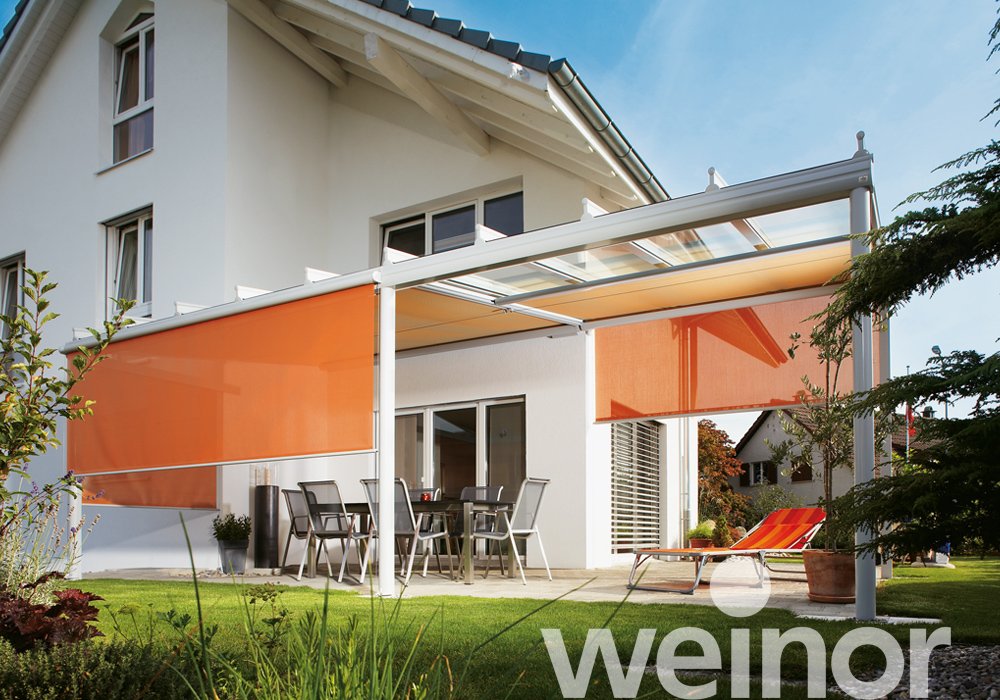 Toit de terrasse en verre weinor Terrazza Originale avec VertiTex, sans barre luminaire LED