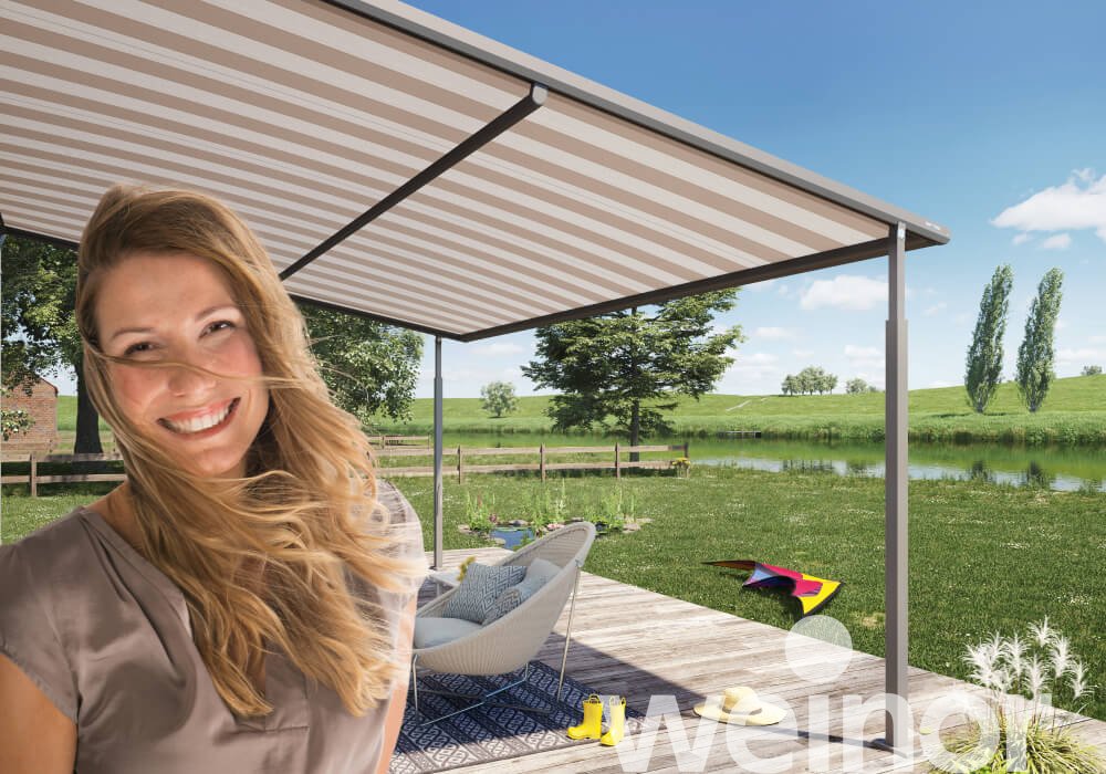 Store pergola toile Plaza Viva de weinor sans barre luminaire LED