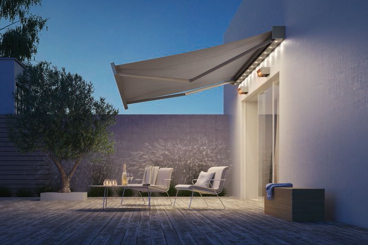 représentation d'une terrasse avec une toit de terrasse aux contours modernes et un éclairage doux, dans une ambiance nocturne. représentation d'une terrasse avec une toit de terrasse aux contours modernes et un éclairage doux, dans une ambiance nocturne.