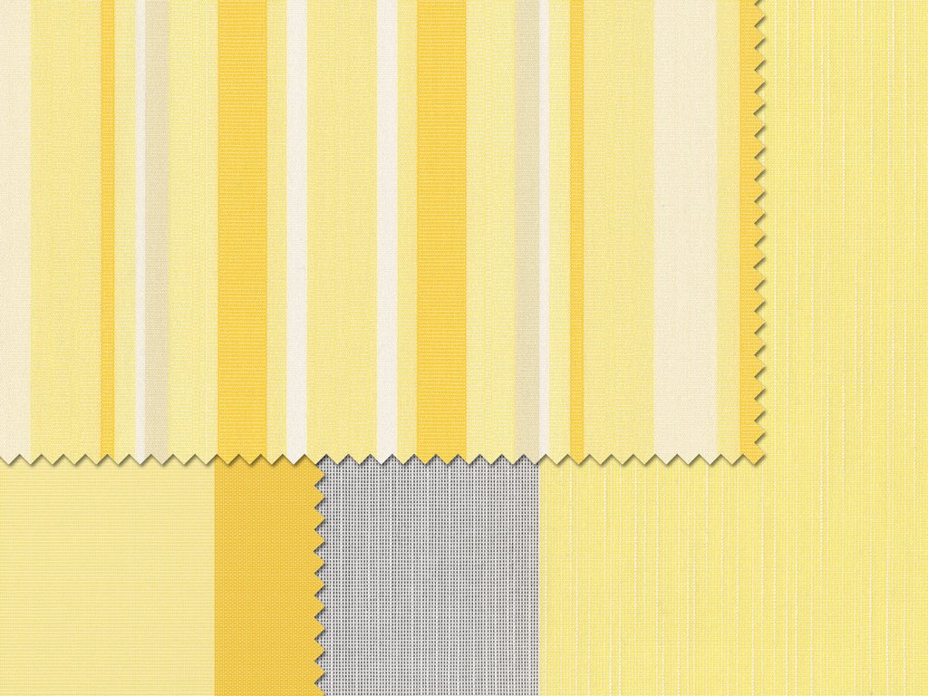 Échantillons de tissus aux motifs rayés et à dominante jaune. Échantillons de tissus aux motifs rayés et à dominante jaune.