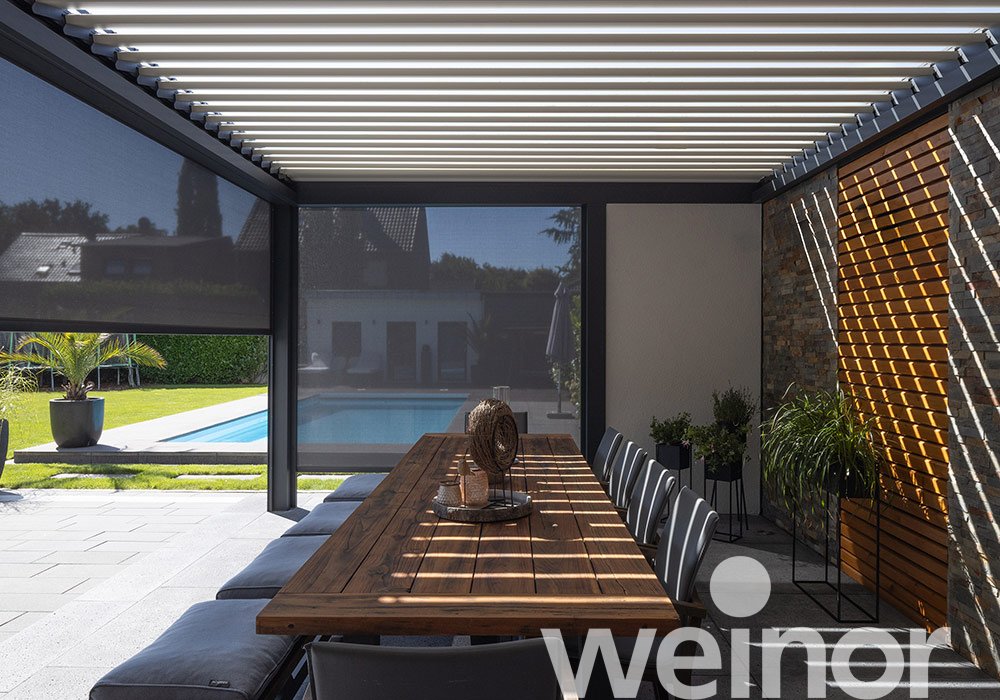 Erkelenz : terrasse protégée contre les intempéries au bord de la piscine  