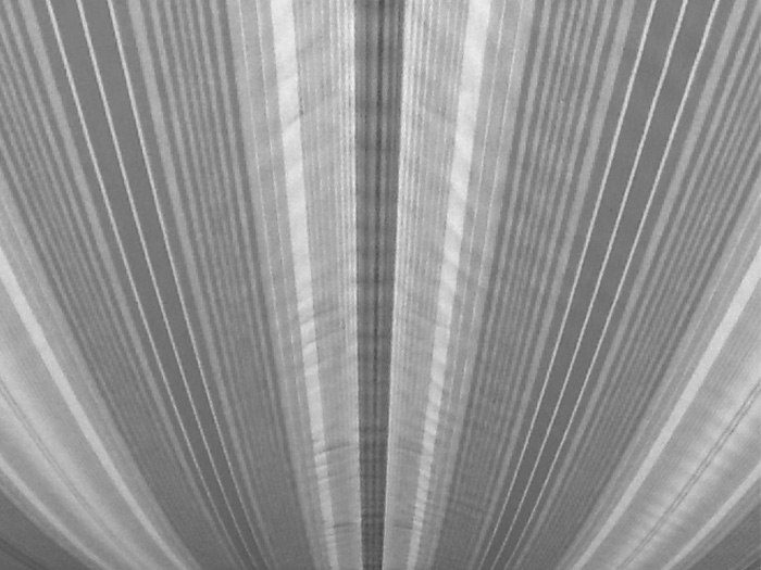 Image en noir et blanc avec des lignes verticales créant une texture ondulée.