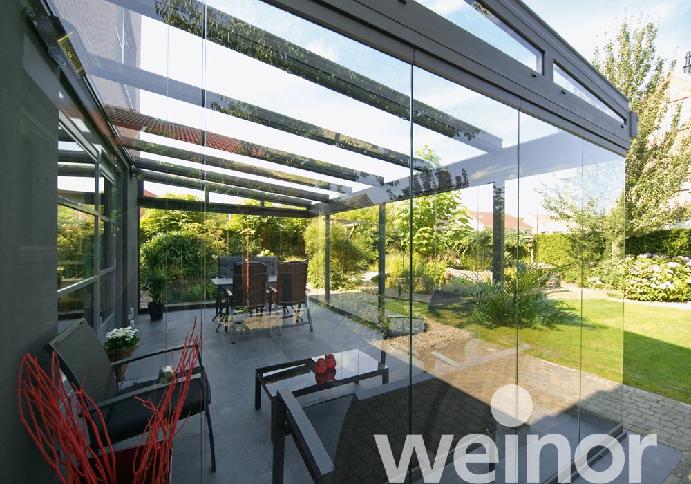 Toit de terrasse en verre weinor Terrazza Originale avec Éléments de parois vitrées