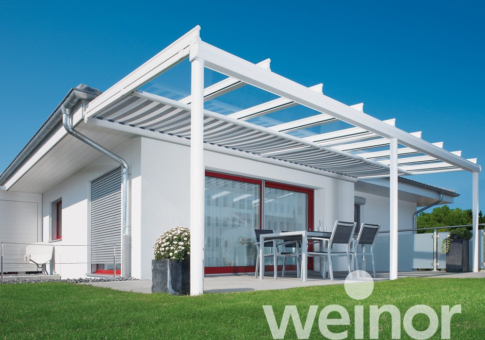 Toit de terrasse en verre weinor Terrazza Originale sans barre luminaire LED, avec Sottezza
