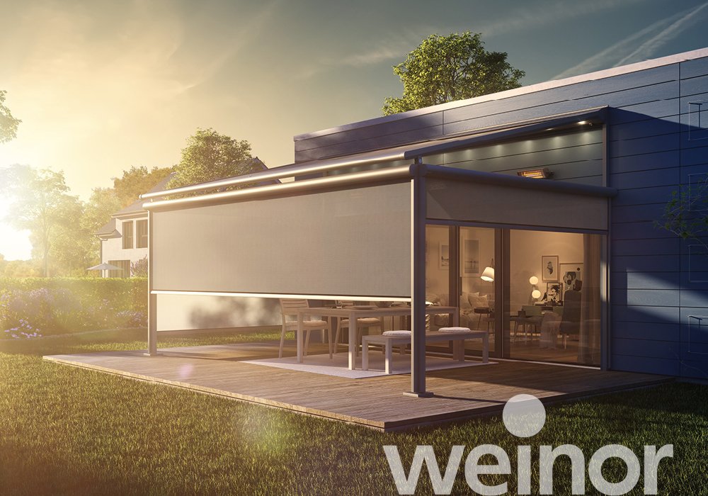 Store pergola toile Plaza Viva de weinor avec VertiTex II