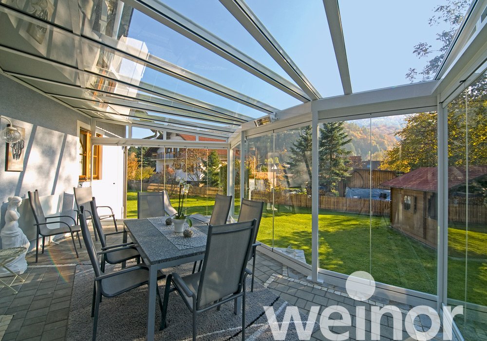 Toit de terrasse en verre weinor Terrazza Originale avec Éléments de parois vitrées
