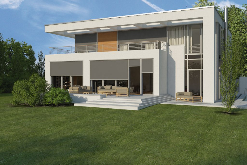 Maison moderne avec de grandes fenêtres, un design épuré et un jardin verdoyant. Maison moderne avec de grandes fenêtres, un design épuré et un jardin verdoyant.