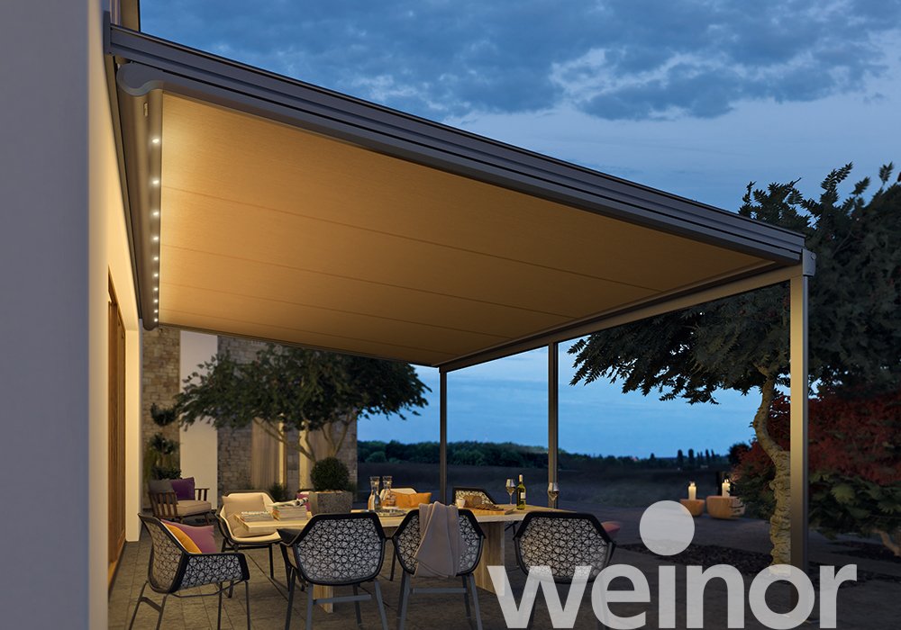 Toit de terrasse en verre weinor Terrazza Originale avec barre luminaire LED