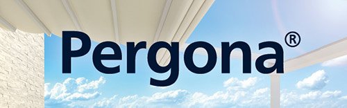 Texte de marque "Pergona" sur fond de ciel bleu et nuages. Texte de marque "Pergona" sur fond de ciel bleu et nuages.