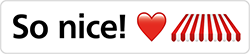 Texte affichant "So nice!" avec un cœur rouge et une marque rouge et blanche en bas.